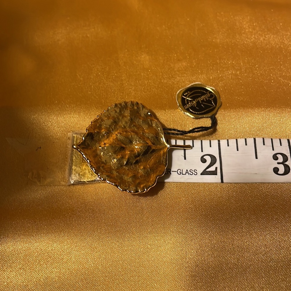 Gilded Aspen- Vintage Leaf Pin, 24 Kt Gold Finish - image 6